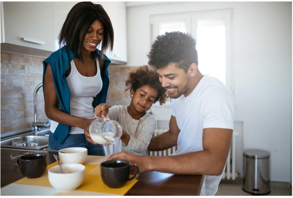 family making breakfast