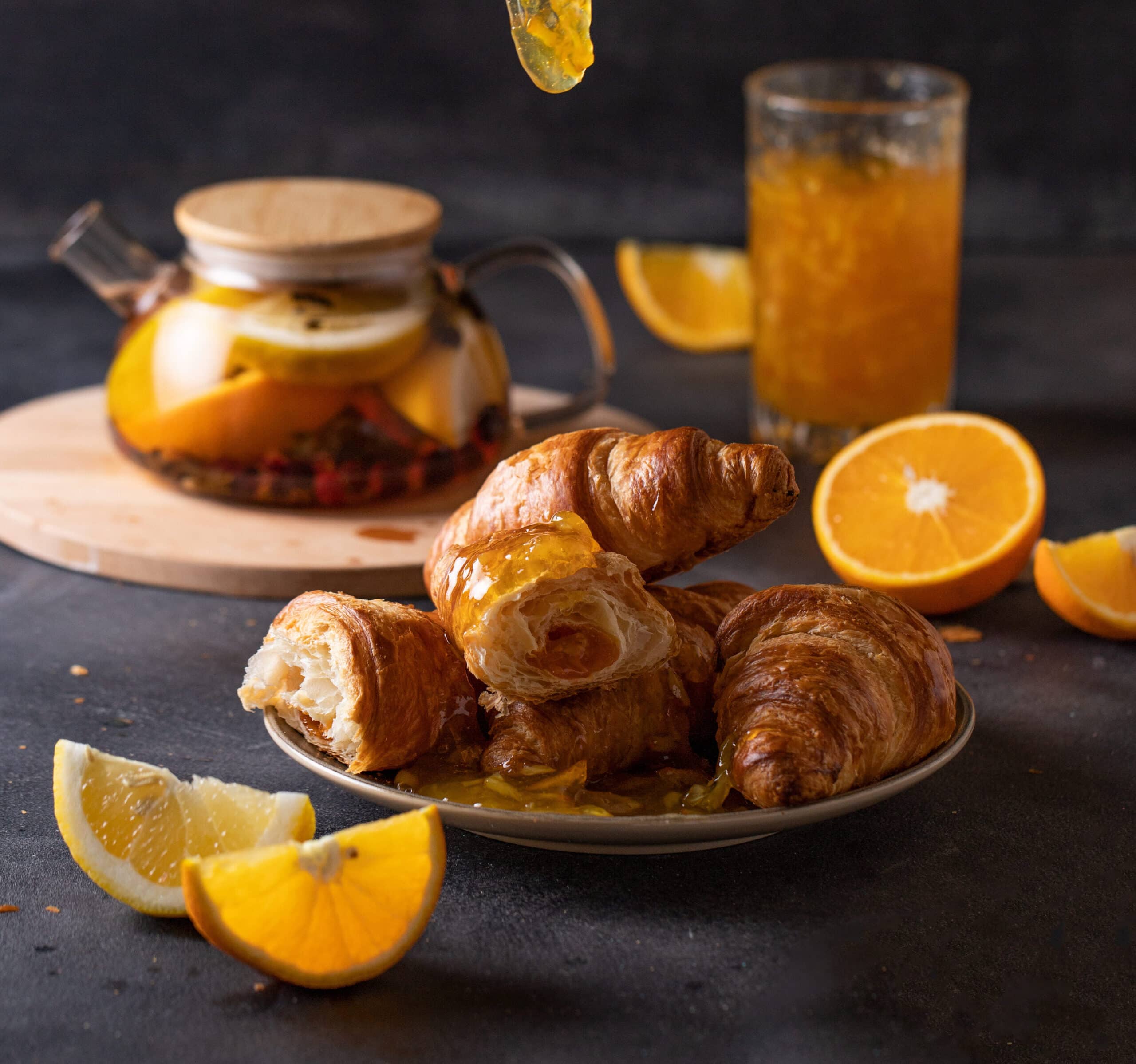 Beautiful,Food,Photo,With,Breakfast:,Tea,And,Croissants,With,Orange